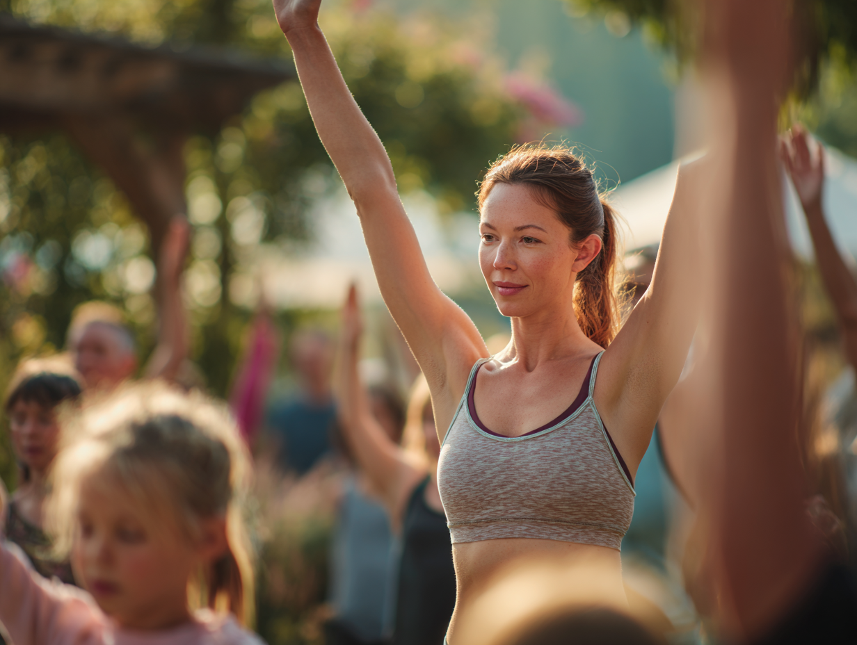 Інструктор йоги допомагає студентам різного віку виконувати асани